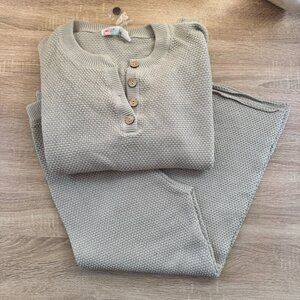 New Free People Hailee Sweater Set Small Grey Taupe 2 Piece Wide Leg Knit Lounge